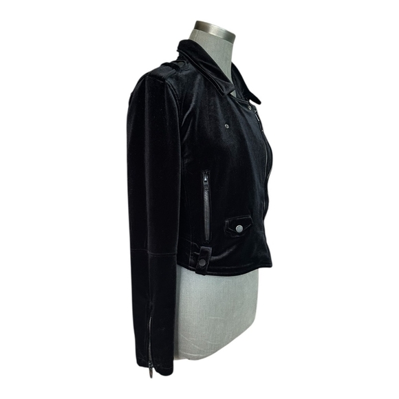 BlankNYC Anthropologie Moto Jacket Black Velvet Zip Front Women's Jacket Size M - Picture 6 of 11